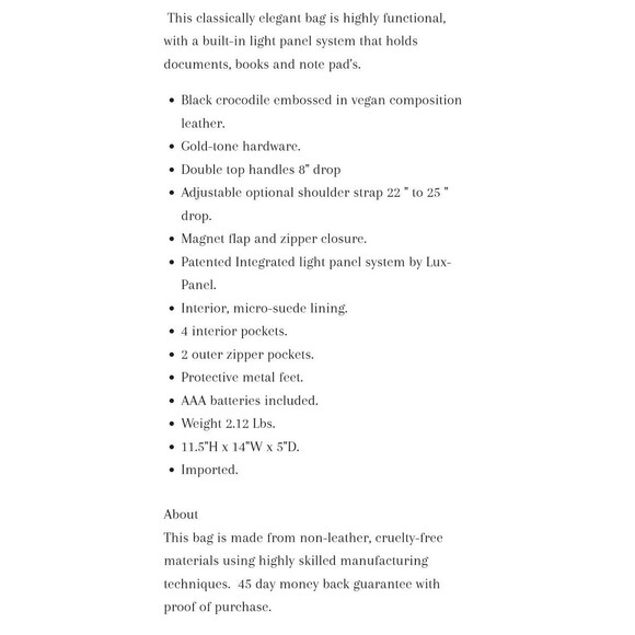 NWT GLASS Handbags "Boss Lady" Black Alligator Vegan Leather W/Interior Light! - Picture 12 of 12